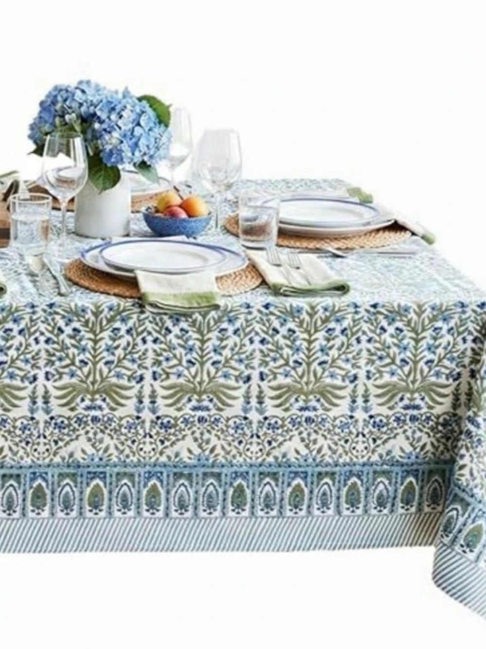 ATOSII Olive Green Blue Floral Indian Farmhouse Hand Block Print Cotton